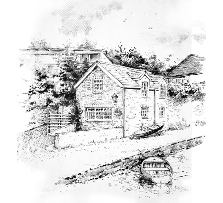 An artist's rendering of the house and setting