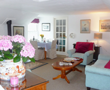The living room and dining area
